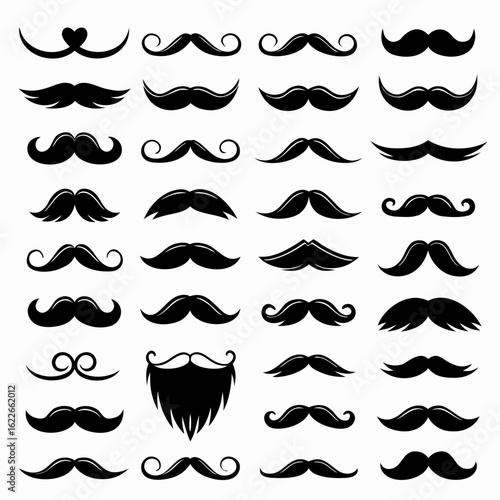 Collection Of Black Mustache And Beard Silhouettes On White Background facial hair style