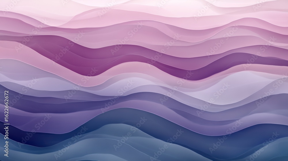 Fototapeta premium Abstract wavy layered background with pastel purple, pink, and blue shades.