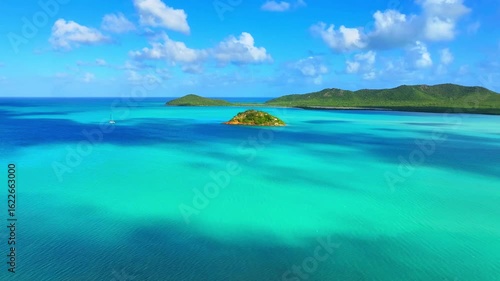 Antigua and Barbuda. West Indies. Caribs. Lesser Antilles. Atlantic Ocean. Incredible colors and views. Ocean view. Drone view. View from above. The most beautiful place in the world. Yacht. Sailing c