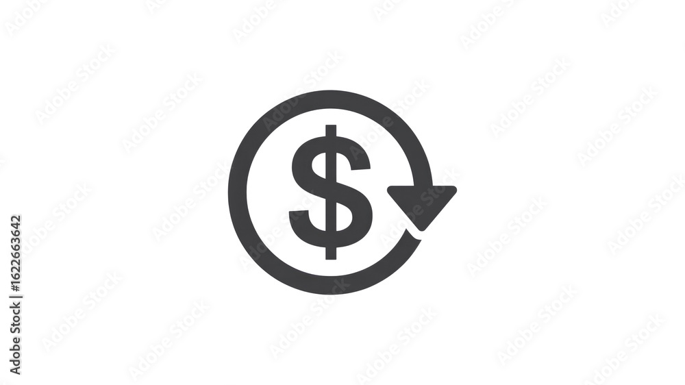 Circular Icon Dollar Sign with Downward Arrow, Representing Decreasing Value or Loss Circular Icon Dollar Sign with Downward Arrow, Representing Decreasing Value or Loss