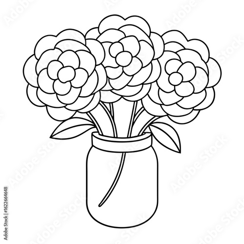 Bouquet of Peonies in a Glass Jar, Each Flower Detailed Coloring Page