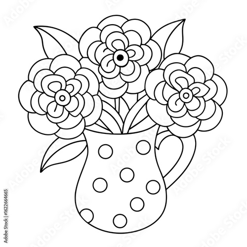 Bouquet of Peonies in a Pitcher, Each Flower Detailed Coloring Page