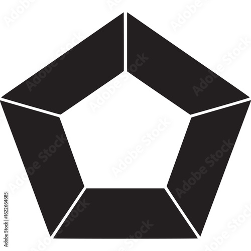 Black and white 3d pentagonal shape on transparent background