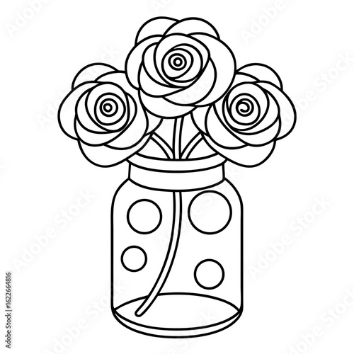 Bouquet of Roses in a Glass Jar, Each Petal Detailed Coloring Page