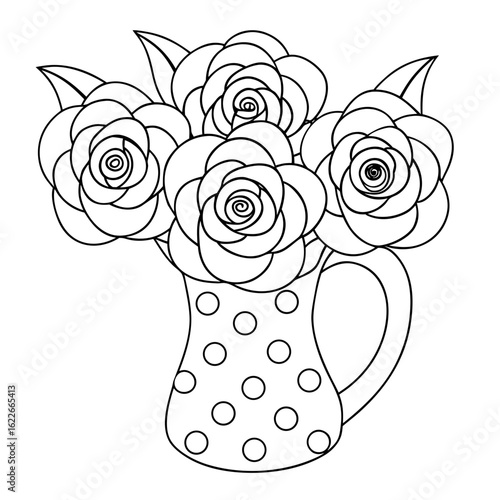 Bouquet of Roses in a Pitcher, Each Petal Detailed Coloring Page