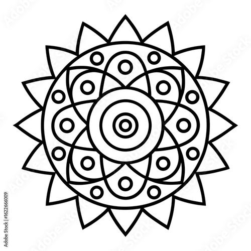 Circular Mandala with Repeating Arrow and Swirl Patterns Coloring Page