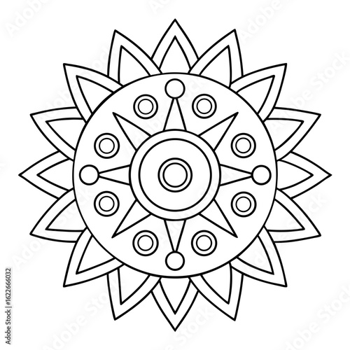 Circular Mandala with Repeating Arrow Shapes Coloring Page