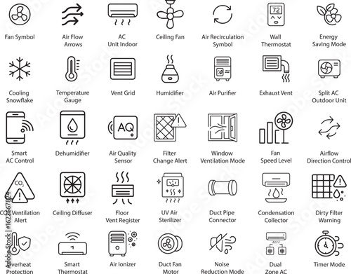 HVAC System Icons, Vector Illustration, Isolated on White Background