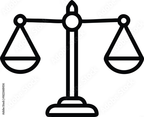 Justice and Balance: A minimalist line art illustration of a classic balance scale.