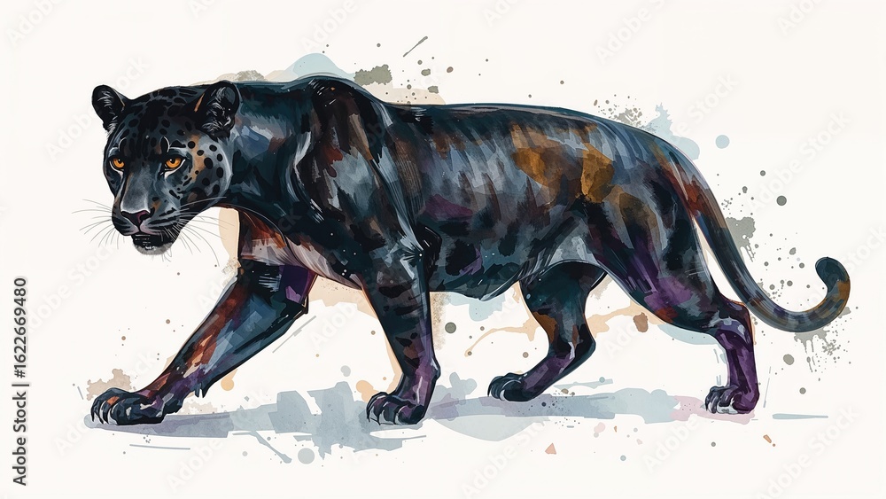 Fototapeta premium Watercolor painting of a dark jaguar