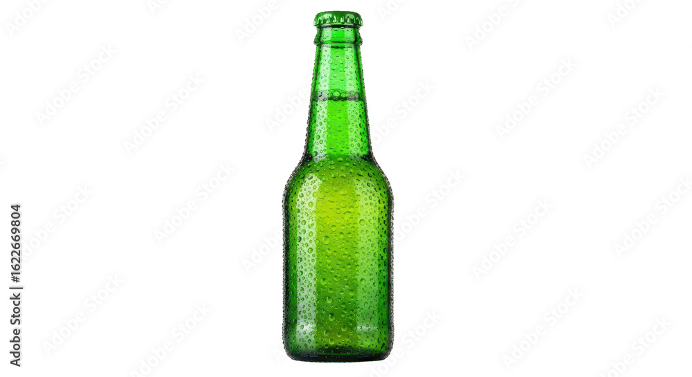 Isolated Green Beer Bottle with Water Droplets Isolated Green Beer Bottle with Water Droplets