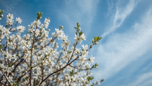 Wallpaper Mural White-flowered Jasmine Philadelphus lewisii branch captured sharply against a bright blue sky background. Room for text included. Torontodigital.ca