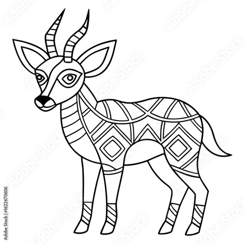 Geometric Springbok Filled with Tribal and Mandala Patterns Coloring Page