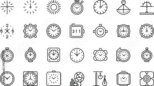 Modern and classic timekeeping icons showcase diverse clock styles for business and lifestyle