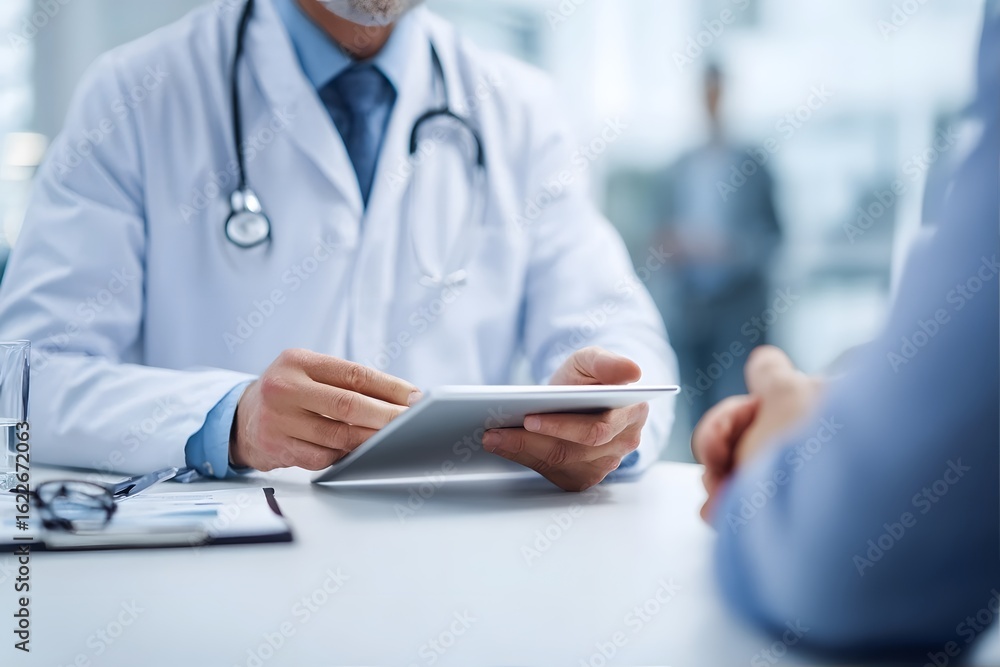 Fototapeta premium Doctor using tablet in consultation room.