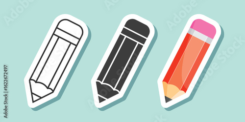 Pencil icon set sticker collection in flat style. Office supplies vector illustration on isolated background. Writing sign business concept.