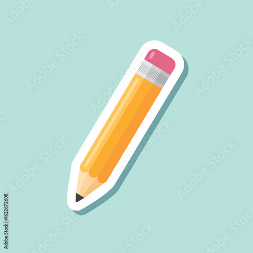Pencil sticker icon in flat style. Office supplies vector illustration on isolated background. Writing sign business concept.