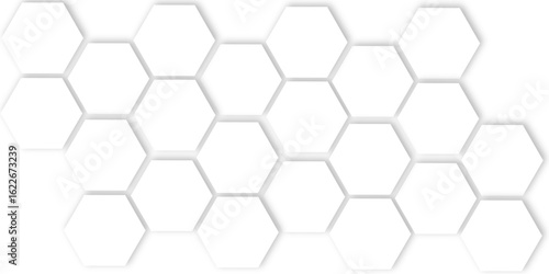 Abstract white hexagons with subtle shadows, clean, modern background featuring a repeating pattern creating a three dimensional effect.	