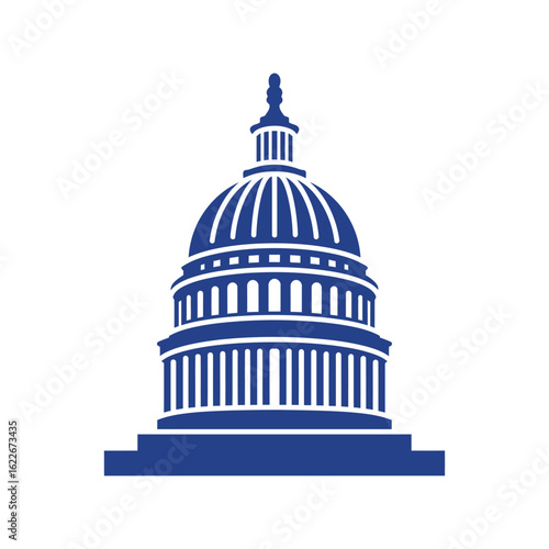 Blue US Capitol Building Vector Illustration, Washington DC Landmark, American Government and Politics Symbol Icon