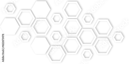 Abstract white hexagons with subtle shadows, clean, modern background featuring a repeating pattern creating a three dimensional effect.	