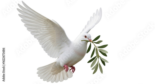 Isolated White Dove with Olive Branch