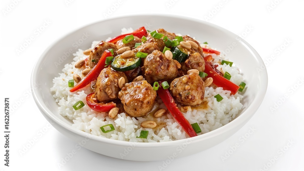 Chicken and Vegetable Rice Bowl with Spicy Sauce Chicken and Vegetable Rice Bowl with Spicy Sauce