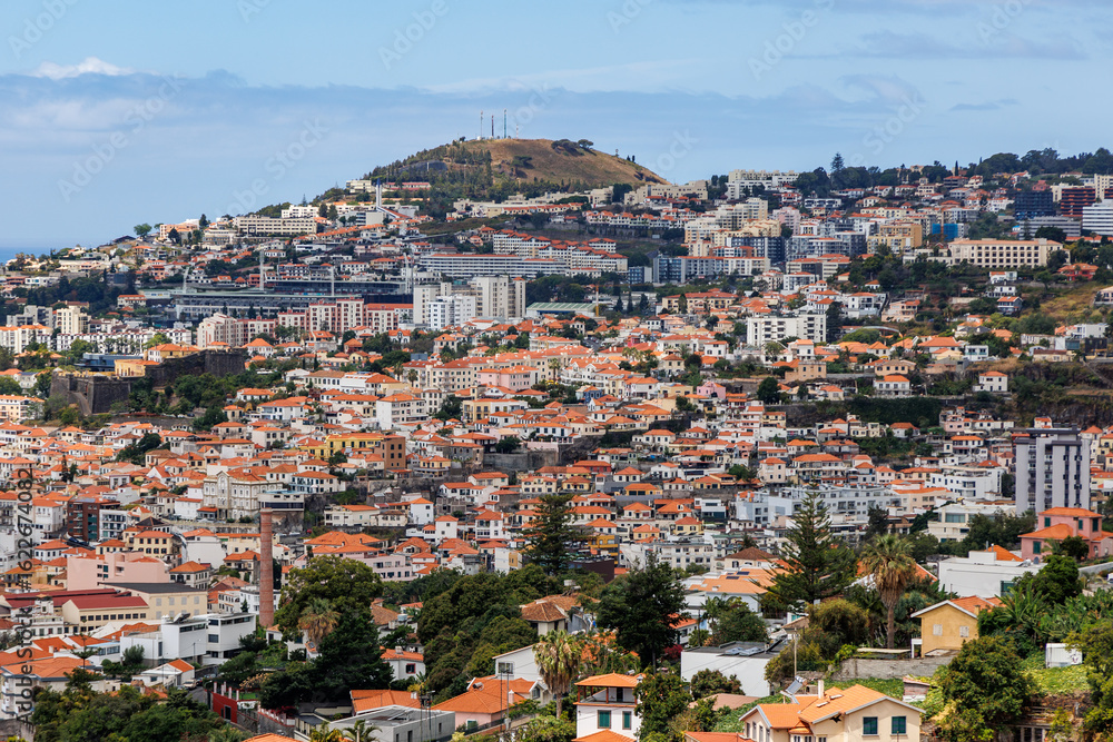 Fototapeta premium Funchal city, capital of Madeira Island. Aerial view from cable car