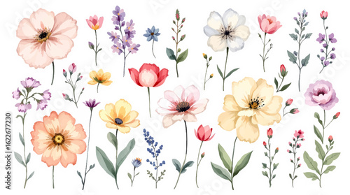 Colorful floral elements vector set for summer spring