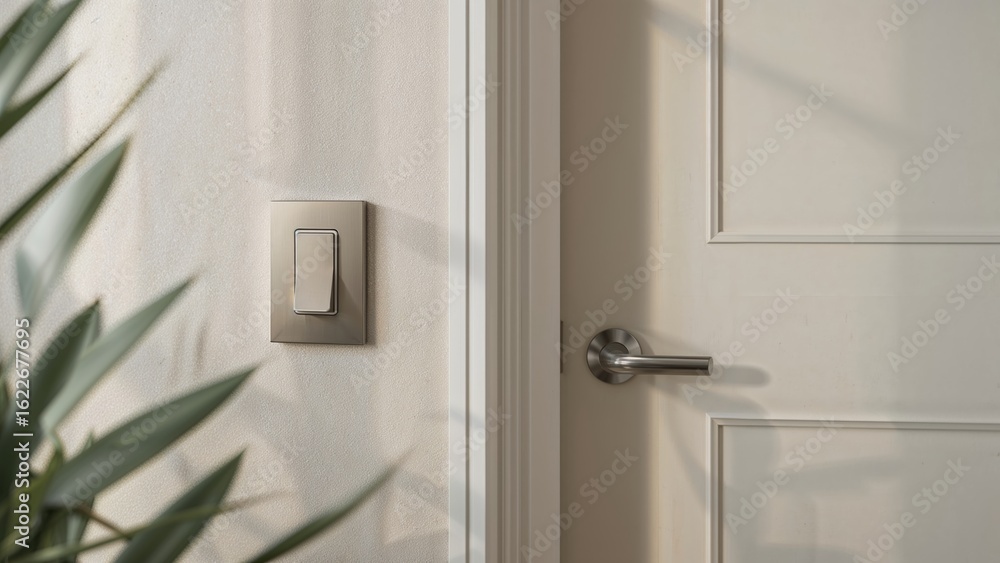 Obraz premium Light switch positioned near a door handle on a textured wall