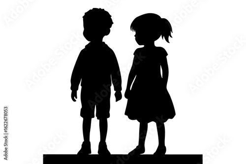 Two children standing together silhouette