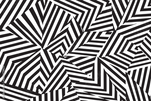 Abstract Geometric Op Art Pattern,Abstract Dazzle Camouflage Pattern, Geometric Optical Illusion Stripes, Modern Black and White Op Art Design ,Intricate Striped Camouflage Background