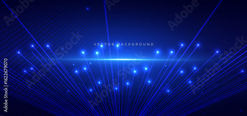 Technology futuristic lines glowing on dark blue background. Hi speed big data network concept.
