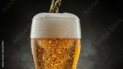 Wallpaper Mural Detailed low-angle shot of beer pouring into a frosted glass with visible bubbles and froth Torontodigital.ca