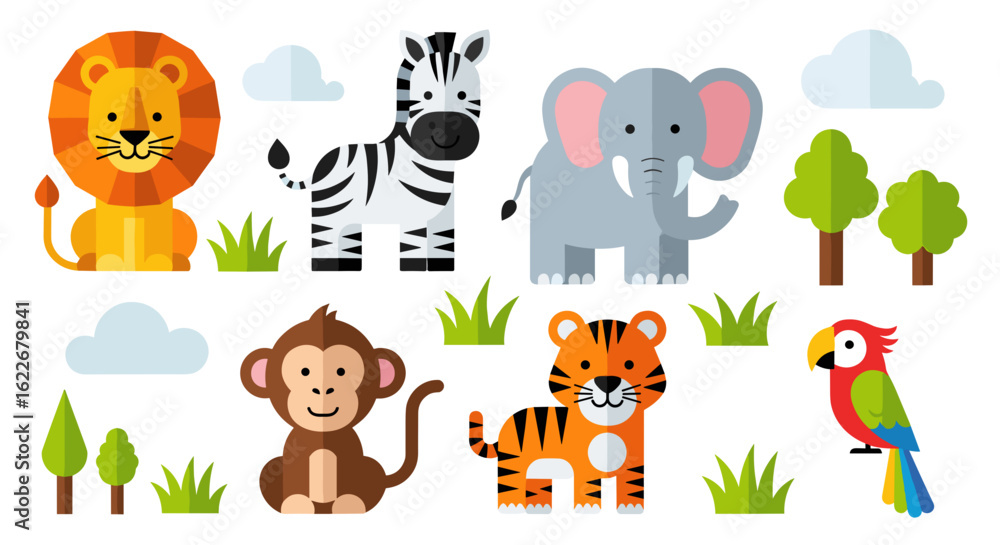 Fototapeta premium A fun cartoon vector illustration set of cute baby animals for a zoo or jungle collection