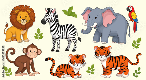 Striped zebra mammal with black and white stripes, a cartoon illustration of a wild horse from nature and the zoo, isolated wildlife vector set