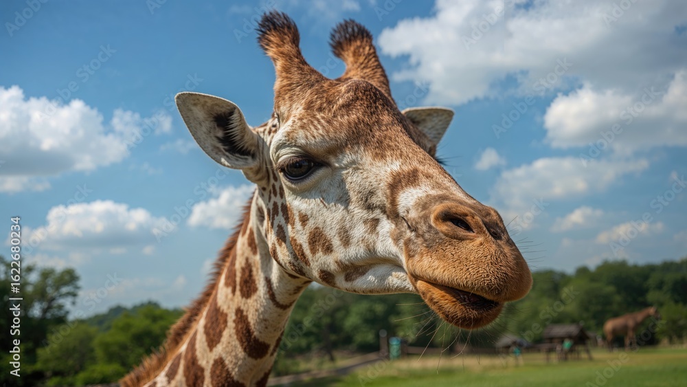Naklejka premium Elegant giraffe headshot from wildlife park