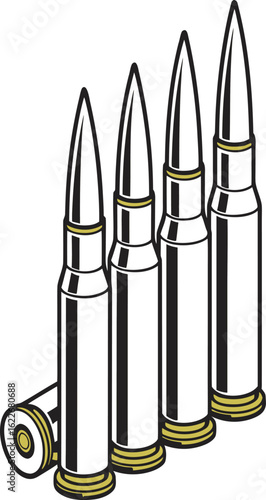 Bullets on white background isolated set of ammunition and cartridges