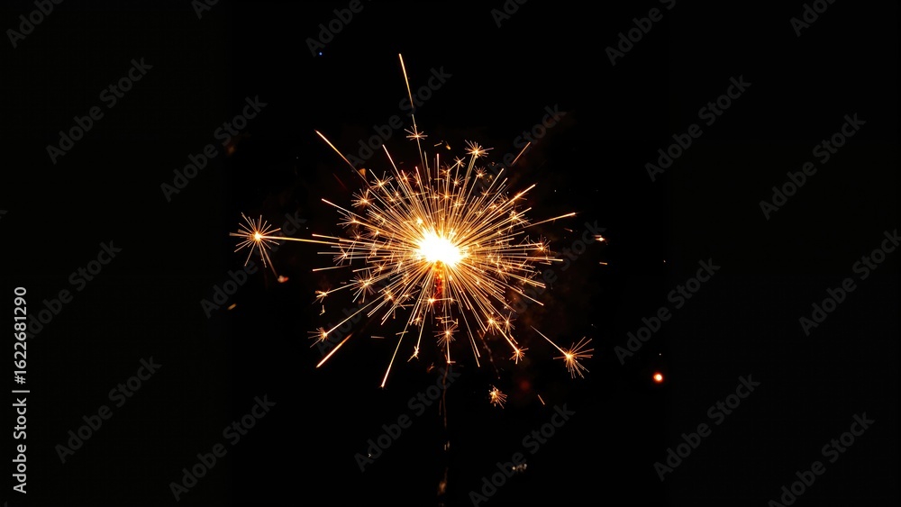 Fototapeta premium Bright orange flaming festive sparkler after sunset