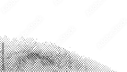 Vector art of abstract black ink brush stroke texture with halftone dots isolated on white background