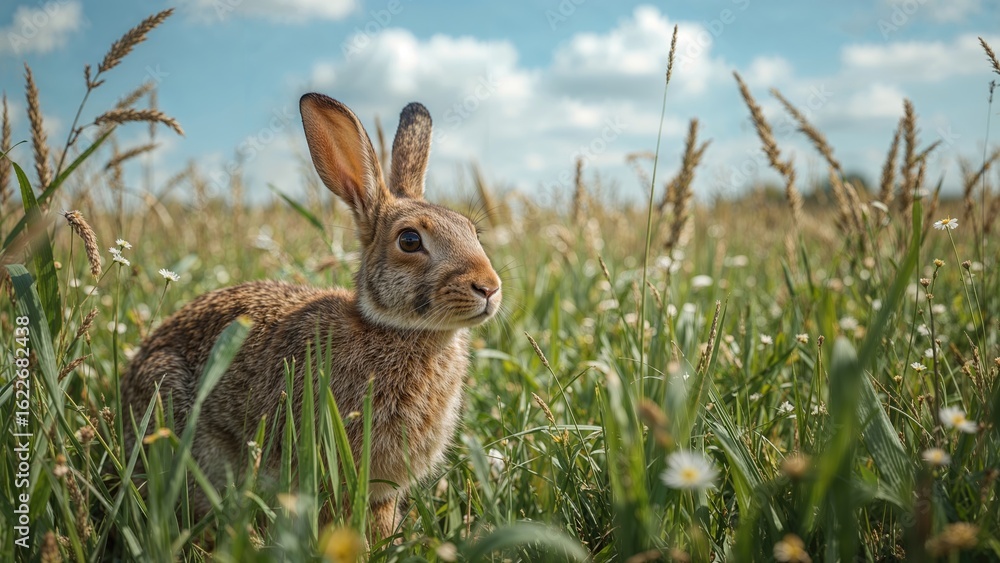 Fototapeta premium Hare resting in a field of maize