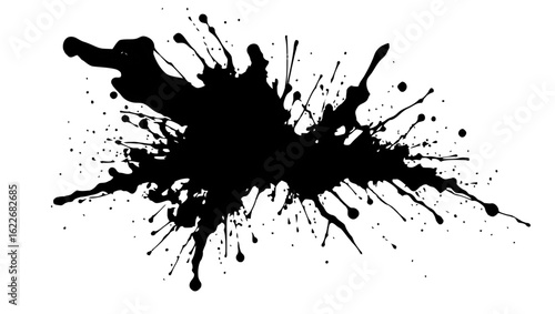 Vector art of black ink splash isolated on white background, abstract dynamic splatter element