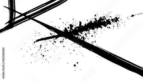 Vector art of abstract black ink splatter and brush strokes isolated on white background