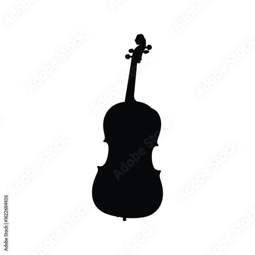 Upright double bass or cello silhouette, classical string instrument vector icon, music symbol isolated