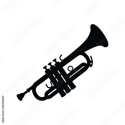 Trumpet brass wind instrument vector icon, jazz and classical music symbol isolated on white