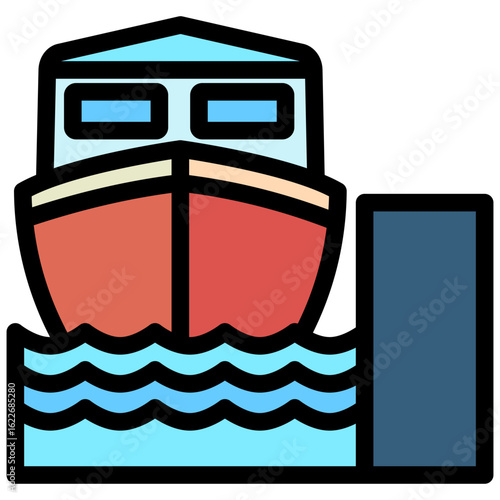 Port Side outline color icon, mini illustration for ocean, marine, sea and nautical UI, UX kit, app and web development, digital or print.