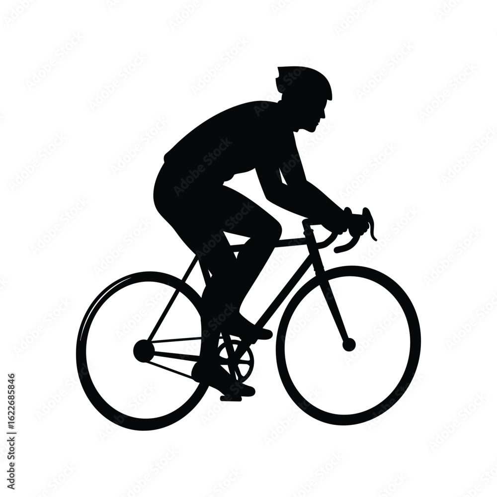 Fototapeta premium Dynamic road cyclist silhouette, athlete riding racing bicycle, cycling sport icon vector
