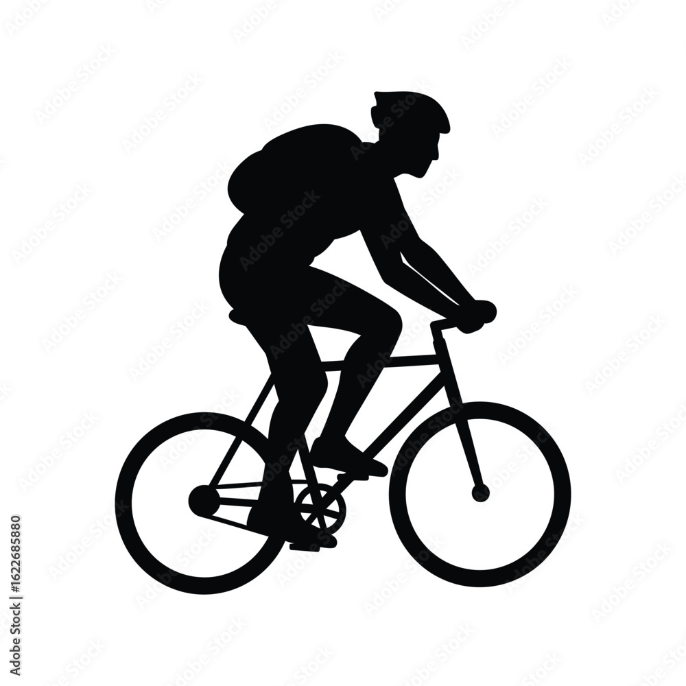 Fototapeta premium Dynamic road cyclist silhouette, athlete riding racing bicycle, cycling sport icon vector