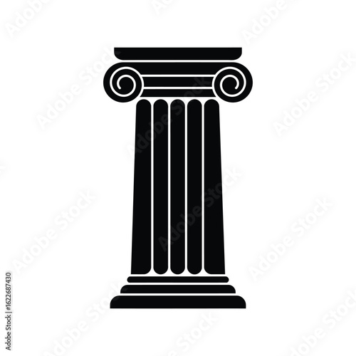 Classic ionic column silhouette, ancient architecture symbol, historical monument graphic