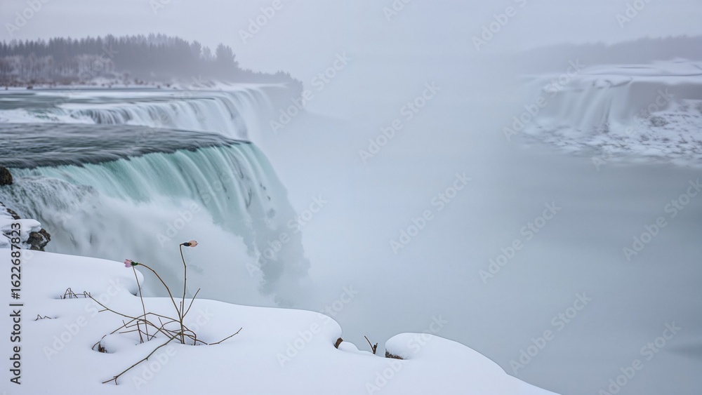 Obraz premium Winter view of frozen waterfalls