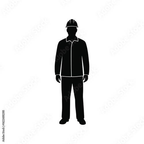 Construction worker in hard hat silhouette vector. Builder, handyman, engineer, industrial labor, and safety symbol.